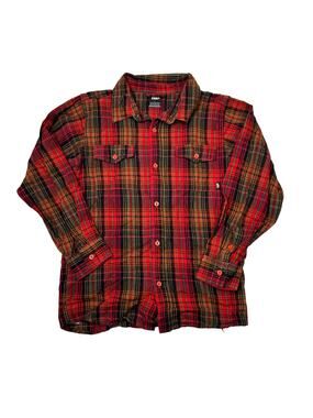 Nike 6.0 Plaid Flannel Skateboard Button Up Long Sleeve Shirt Red Youth L 14/16